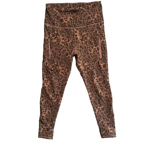 Kay Unger Leopard High Waisted Leggings  XL Pockets Cheetah Animal Print Workout - Picture 1 of 8